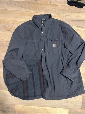 Carhartt Men's Charcoal Gray Lined Button-Up Work Shirt Jacket
